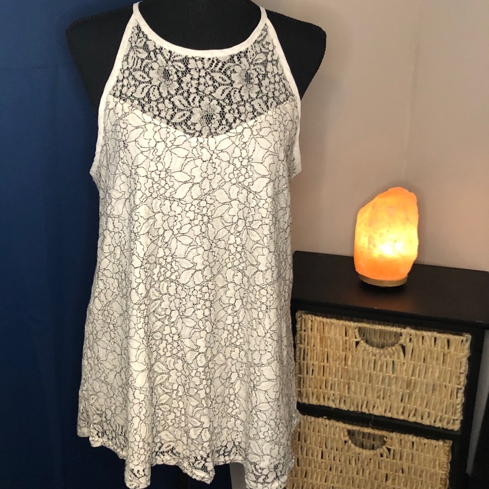 MAURICES Halter Tank Top with white lace overlay